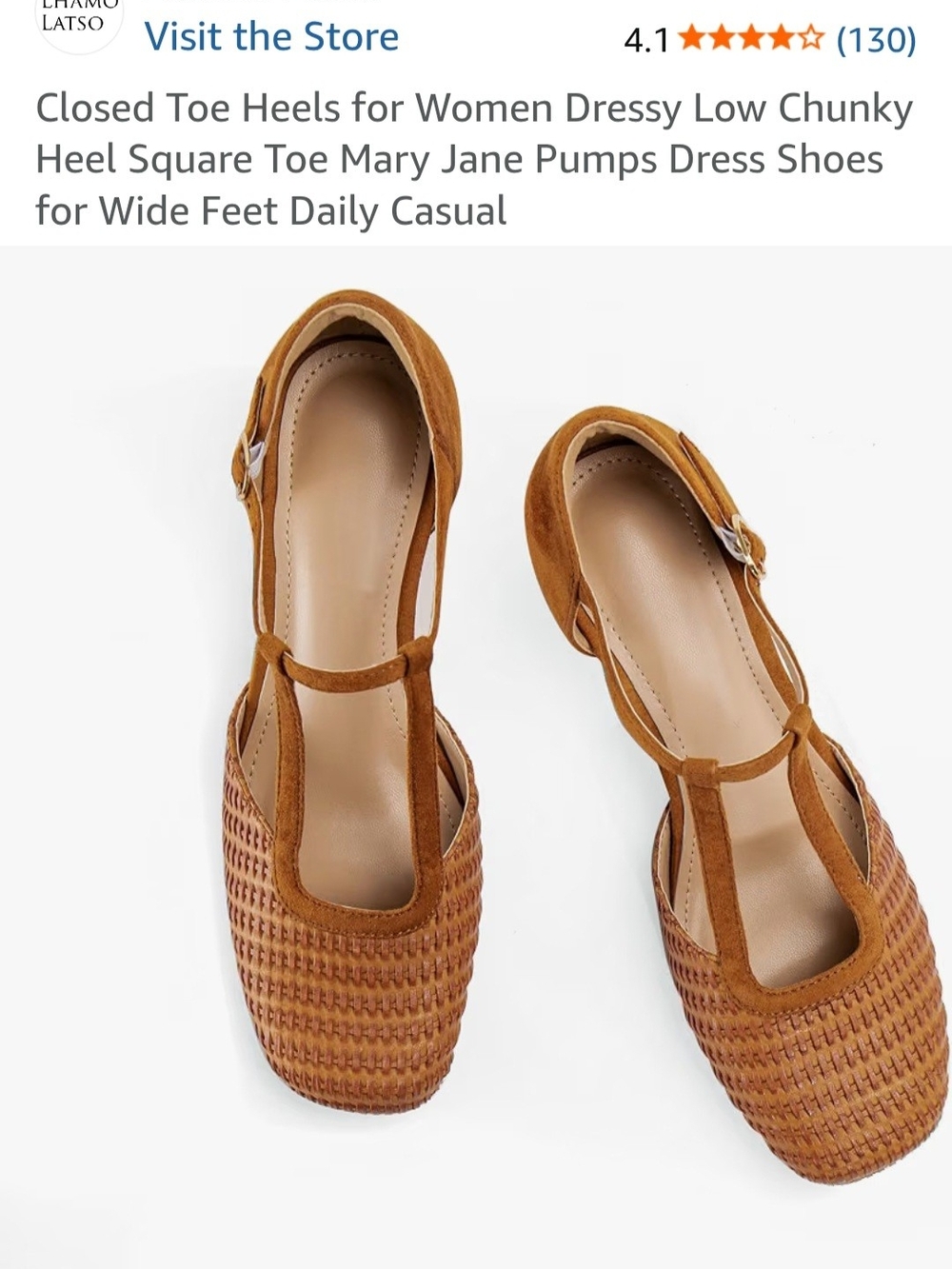 Women’s T-Strap Mary Jane Closed Toe Heels in Tan